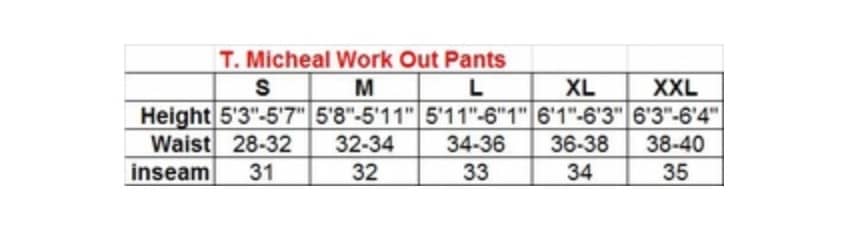 34 Pants Size Chart