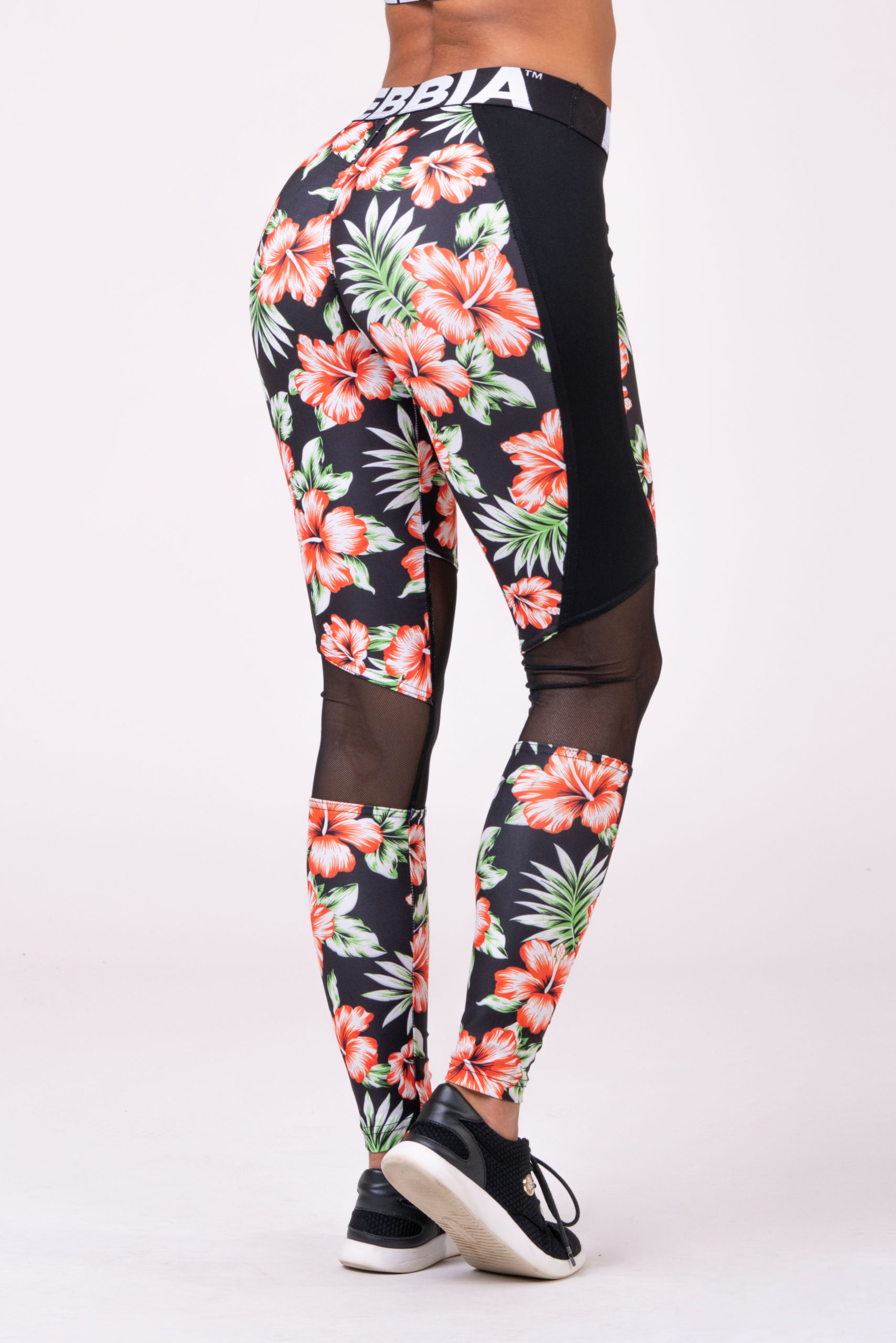 Hawaii Hangover Women's Tropical Print Performance Yoga Excercise Full  Ankle Length Legging in Side Flamingo FLoral in Black XS/S 